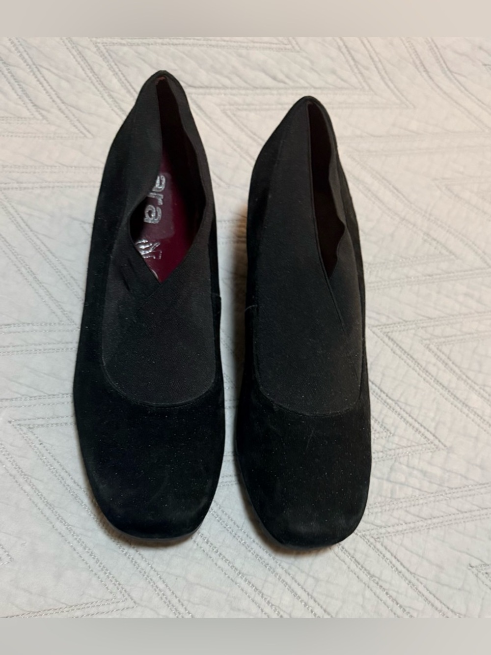 Black Leather Slip-On Wedges